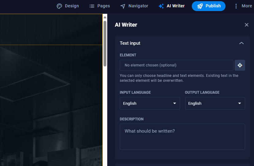LoneSync Website Builder Feature: AI Writer