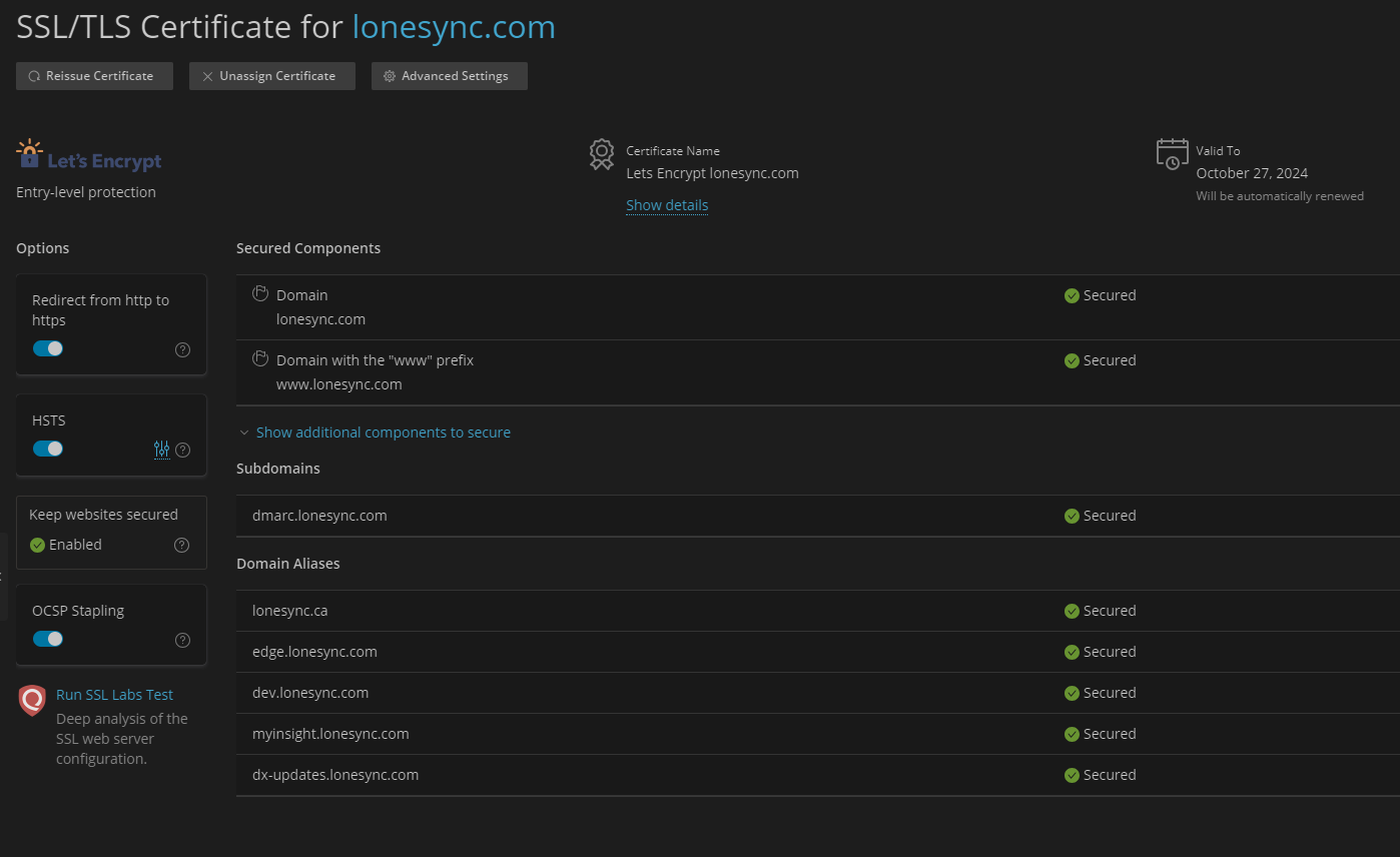 LoneSync Web Hosting -SSL Certificates Lets Encrypt